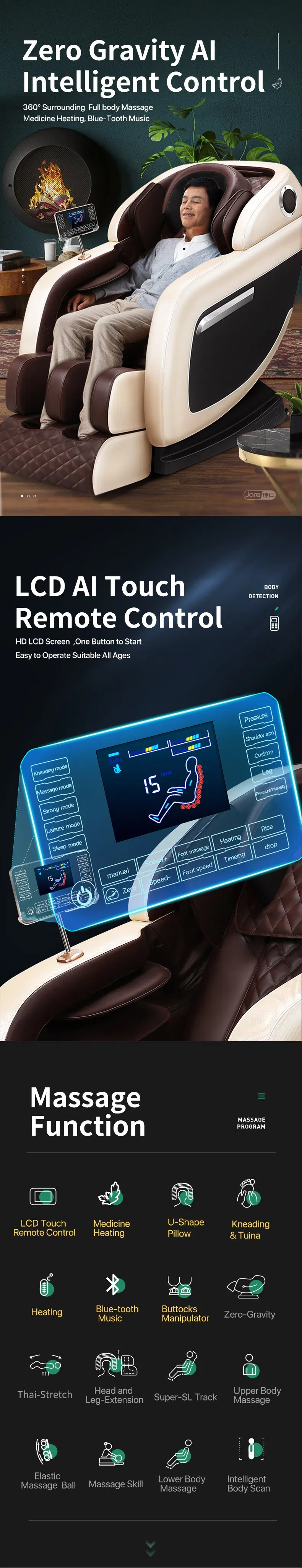 2019/2020 Jare Executive Sofa Zero Gravity Best Back Shiatsu Massage Chair