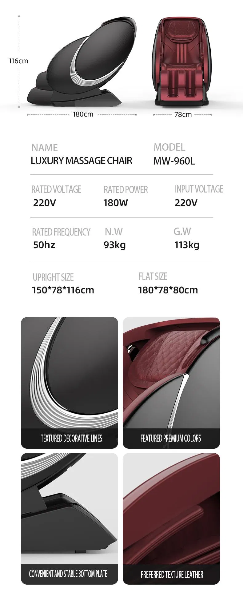 2021 Full Body Massage Chair MW-960L Luxury Design Foot Massager