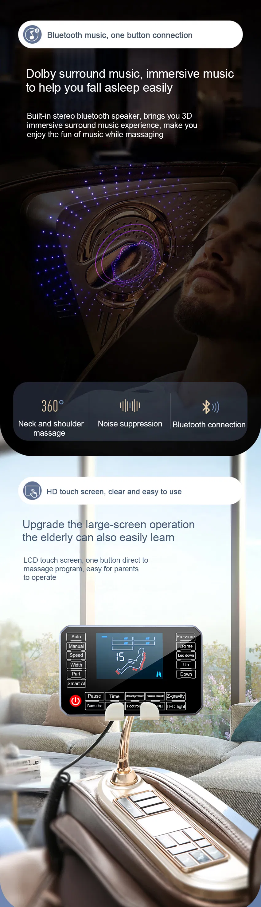 2021 Hot Sale Electric Full Body Shiatsu Smart Ai Music Massage Chai