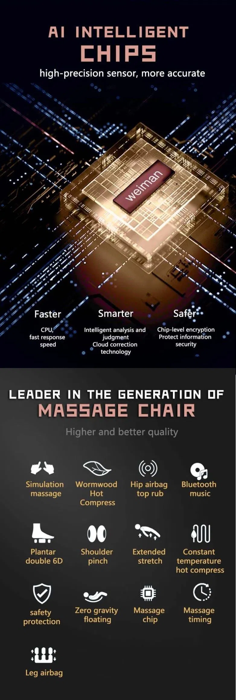 Amazon Hot Sale 8 Roller Massage Chair SL Track Zero Gravity PU Leather Chair Zero Gravity PU Leather Massage Chair