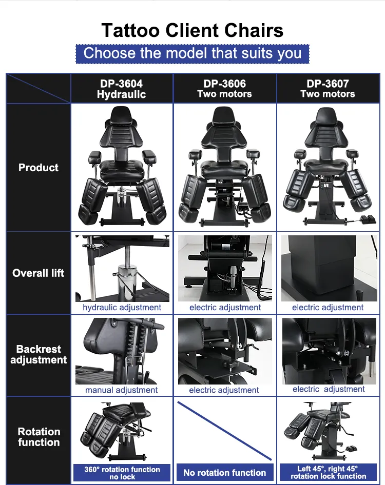 Inked Ergonomic Electric Tattoo Bed Best Artist Chair SPA Massage Tattoo Salon Chair