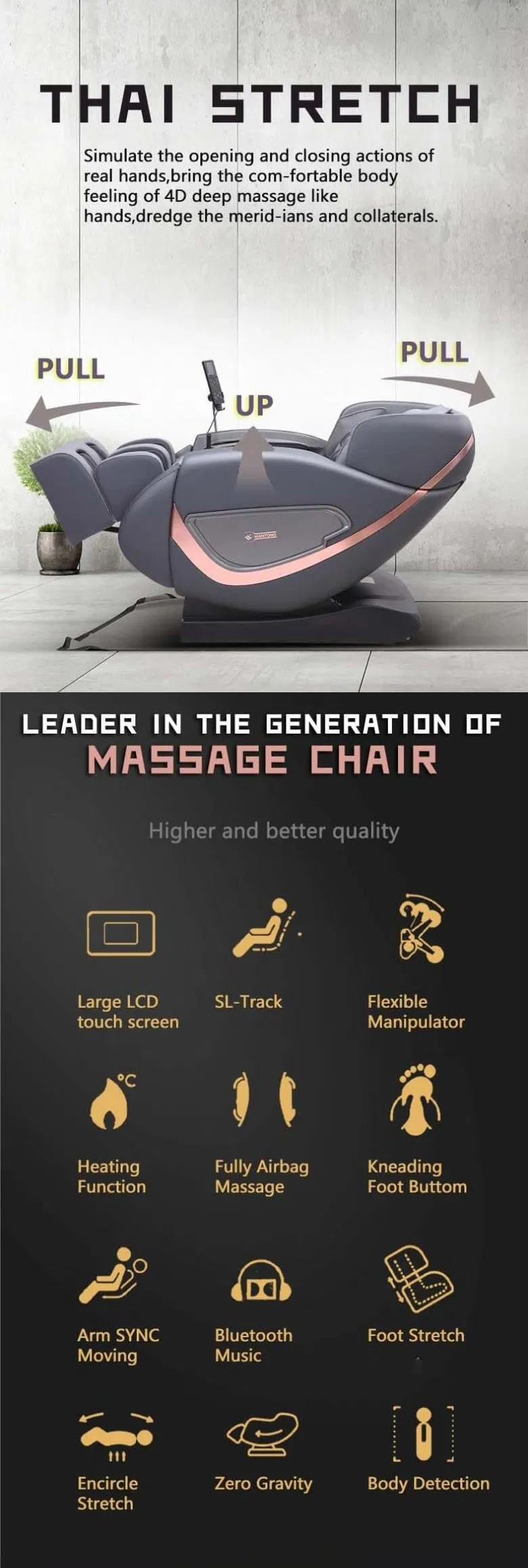 OEM/ODM Cheap Massager Zero Gravity Wide 4D Luxury Electric Massage Chair Price Thai Strentch