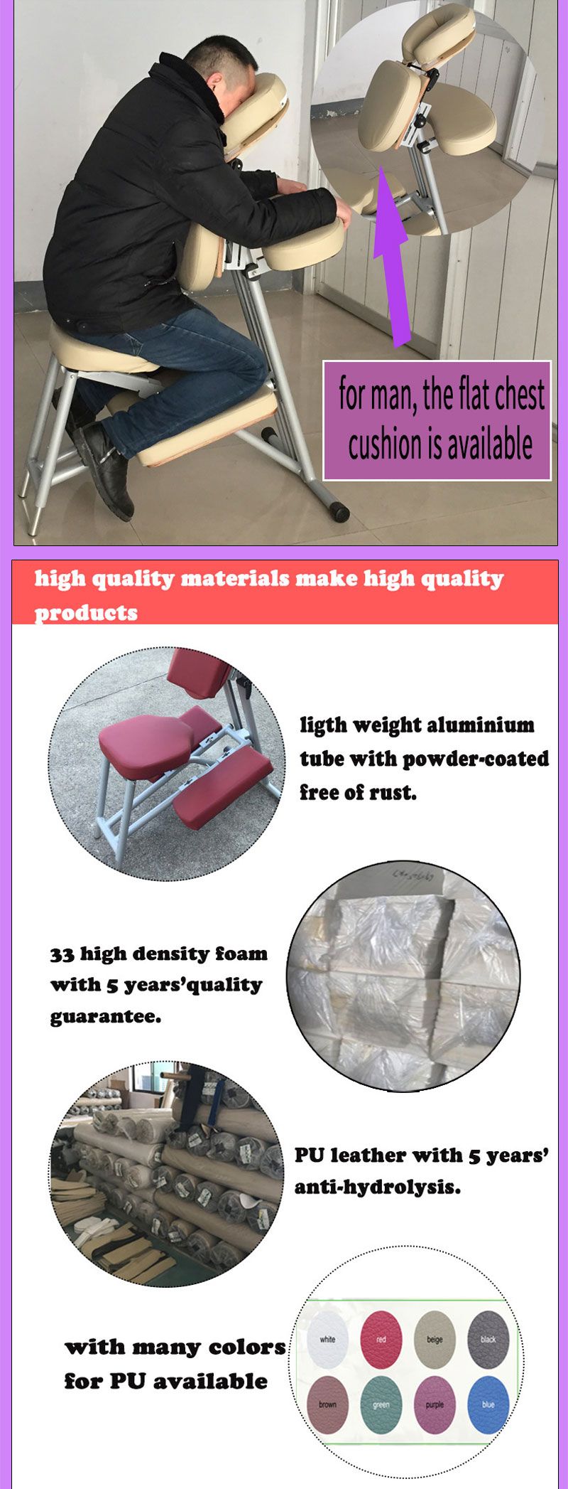 Portable Aluminium Massage Chair Salon Furniture Cosmetics Beauty Products